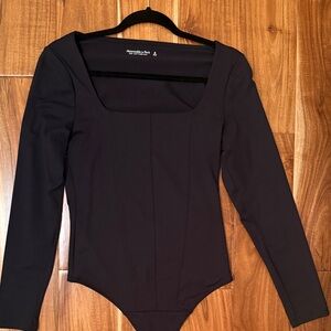 Abercrombie & Fitch Black Long Sleeve Square-Neck Bodysuit